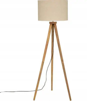 Lampë dysheme Atmosphera Tripod Olga, 150cm, bazë druri, abazhur bezhë