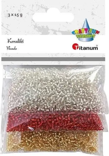 Rruaza plastike Titanum Beads, set 3x15 g, ngjyra metalike të kuqe argjend ari