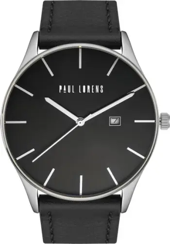 Orë dore meshkuj Paul Lorens PL7028A2-1A1, quartz, rrip lëkure, e zezë