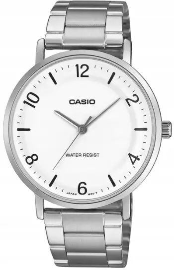 Ora dore Casio MTP-VT03D-7B, analoge, çelik inox, ekran i bardhë