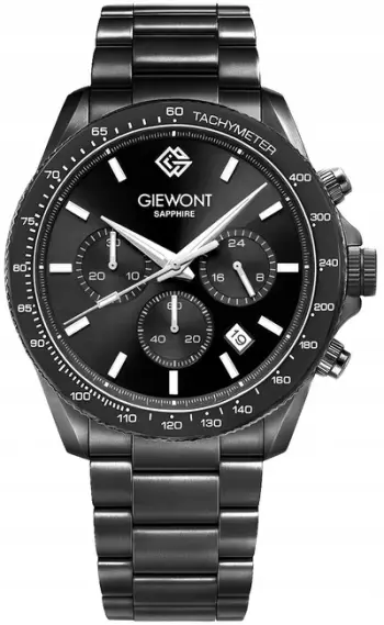 Orë dore meshkujsh Giewont GW3520-B1, kronograf, xham safir 44mm, e zezë