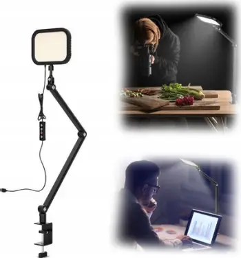 Lampë tavoline LED Apexel APL-FL25, për Vlog dhe video live, me kapëse, e bardhë