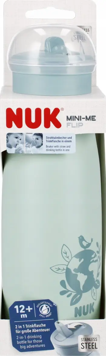 Gotë termike për fëmijë Nuk Mini-Me Flip Steel Mug, 500ml, çelik inox, jeshile pastel
