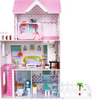 Shtëpi kukullash Wooden Dollhouse Pink, prej druri, 3 kate, rozë