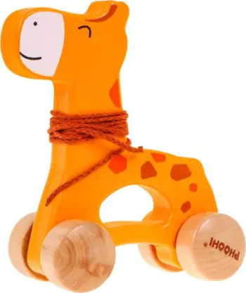 Lodër druri tërheqëse Phoohi Giraffe, me rrota, 12m+, portokalli