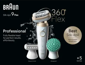 Epilator Braun Silk-épil 9 Flex SES9-071, kokë 360°, pa kabllo, i bardhë