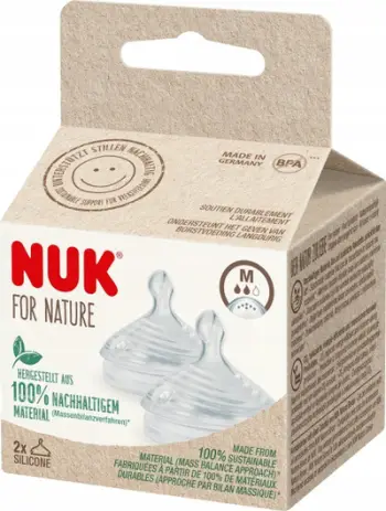Gumë biberoni NUK for Nature M, 6m+, set 2 copë, transparente