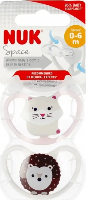 Çupë NUK Soothing Silicone Space, silikon, 0-6 muaj, 2 copë, e bardhë