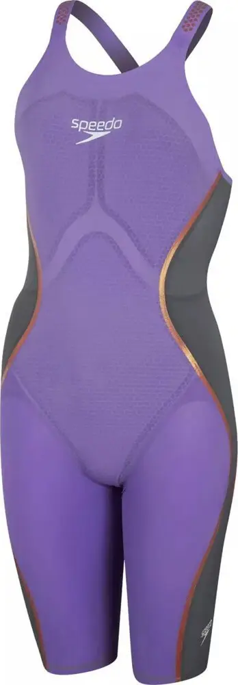 Kostum gare notarësh Speedo LZR Intent Openback Kneeskin, kompresion i lartë, për femra, vjollcë jeshile