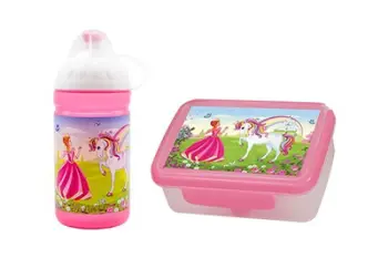 Set kuti për ushqim + shishe + kapak rezervë R&B Princess and unicorn 0.5 l z72227, rozë