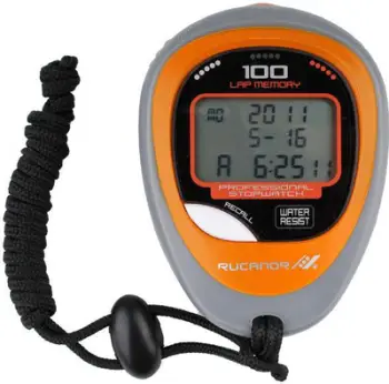 Kronometër digjital Rucanor Stopwatch 13, memorie 100 xhiro, rezistent ndaj ujit, gri portokalli