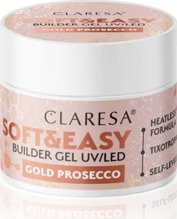 Xhel ndërtues për thonj Claresa Soft&Easy Gold Prosecco, UV/LED, 45g, rozë me shkëlqim të artë