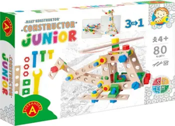 Set ndërtimi druri Alexander Toys Helicopter 3 X 1 Junior, 80 pjesë, shumëngjyrësh