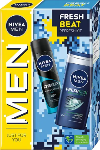 Set për trup Nivea men Fresh Beat xhel dushi Men Fresh Kick 250 ml & deodorant Men Deep Beat 150 ml