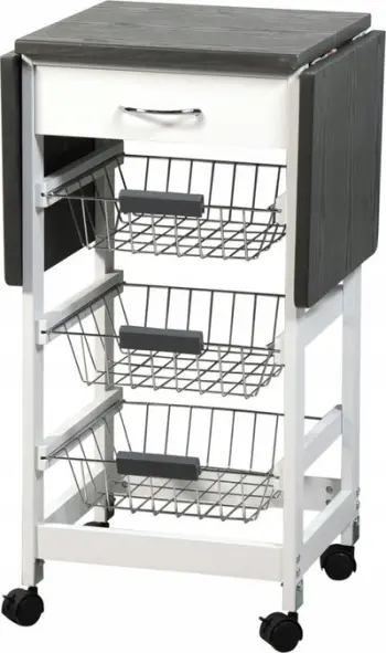 Raft mobil kuzhine Kesper Mobile Kitchen Folding Shelf, me rrota, me 3 shporta dhe sipërfaqe palosëse, gri