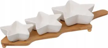 Set aperitiv 3 pjesë porcelani në formë ylli, i bardhë