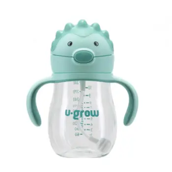 Gotë me pipë U-grow Tritan, 330 ml, me doreza, transparente