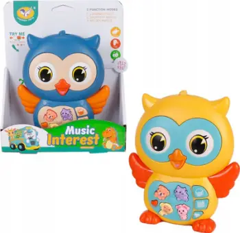 Lodër muzikore buf Askato Cheerful Musical Owl, me drita dhe tinguj, me bateri, e verdhë ose e kaltër