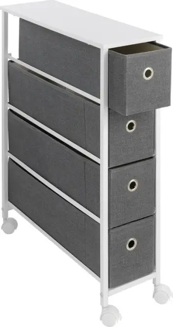 Karrocë me rafte Heine Home, 4 sirtarë, metal dhe MDF, e bardhë