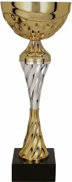 Kupë trofe metalike T-M 8233B, 34 cm, ari dhe argjend, bazë e zezë