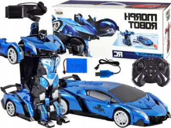 Lodër makinë robot me telekomandë Leantoys, 1:10, transformuese, blu metalike