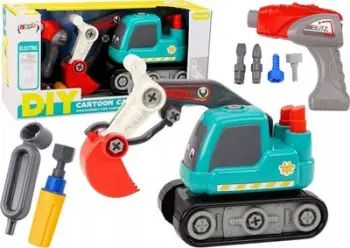 Lodër ekskavator me zinxhir LEAN Toys DIY Cartoon, kovë e madhe lëvizëse, për çmontim dhe montim, ngjyrë turquoise