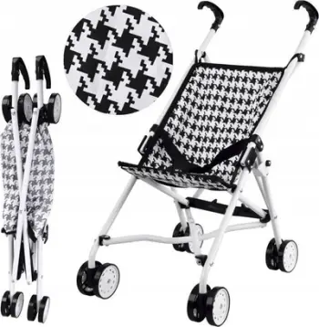 Karrocë lodër për kukulla Buggy AR4545, e palosshme, e lehtë, bardh e zi