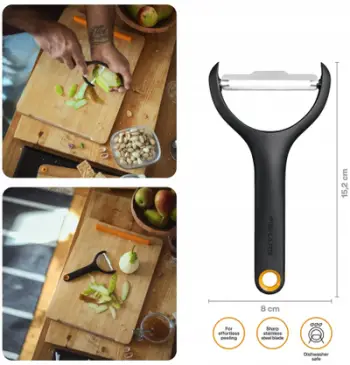 Qërues patatesh Fiskars FunctionalForm Crosscut, teh inoksi, i zi