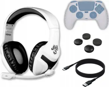 Set aksesorësh gaming Konix Mythics PS 400, për PS5, headset me mikrofon, bardh e zi