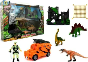 Set lodrash Prehistoric Expedition, figura me dinosaurë, aksesorë eksploruesish, shumëngjyrëshe
