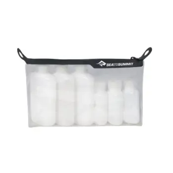 Set udhëtimi Sea to Summit TravellingLight TPU Clear ZipTop, qese transparente, 6 shishe rimbushëse, e tejdukshme