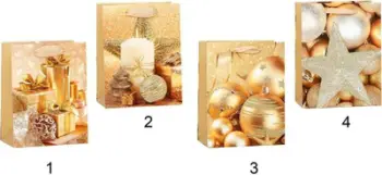 Qese dhurate NInvest Gift Bag KR 8298 M, 32 x 26 x 12.5 cm, motive festive, ngjyrë ari