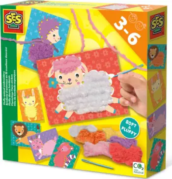 Set qëndisjeje për fëmijë SES Creative 14043 Fluffy Animal, 6 figura, shumëngjyrësh