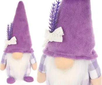 Figurinë dekorative Saska Dwarf Gnome Lavender Boy, 20cm, pranverë Pashkë, vjollcë