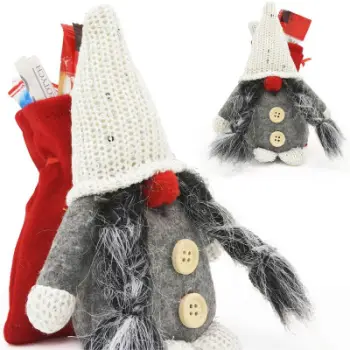Figurinë dekorative Saska Garden Santa Claus, 15cm, me thes dhuratash, gri e errët