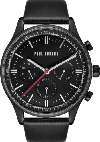 Orë dore meshkujsh Paul Lorens PL10602A2-1A3, kronograf, rrip lëkure, e zezë