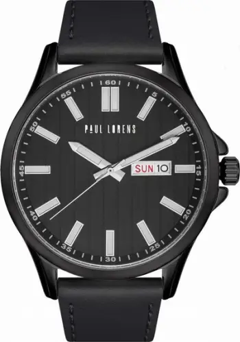 Orë dore Paul Lorens PL8071A3-1A5, kuarc, rrip lëkure, e zezë