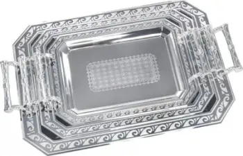 Set tepsish servirjeje Kinghoff KH-4742, 3 copë, çelik inox, argjendtë