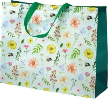 Qese dhuratash Leantoys Flowers, 44.5x35.5x15cm, jeshile me lule