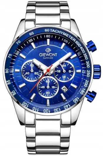 Orë dore burrash Giewont GW9140-B3, kronograf, xham safir 43mm, blu argjendtë