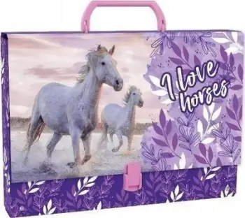 Dosje me dorezë I Love Horses, format A4, plastike, vjollcë