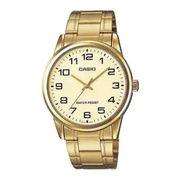Ora burrash Casio MTP-V001G-9B, analog, rrip metalik, ngjyrë ari