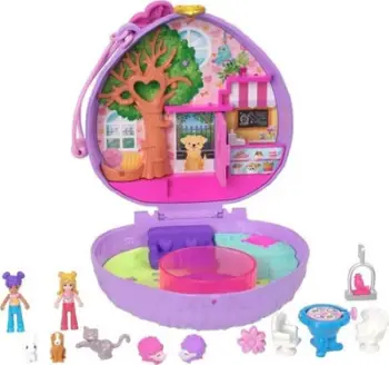 Set lodrash Polly Pocket Hedgehog Coffee Shop, kompakt udhëtimi, 2 kukulla micro, ngjyrë vjollcë