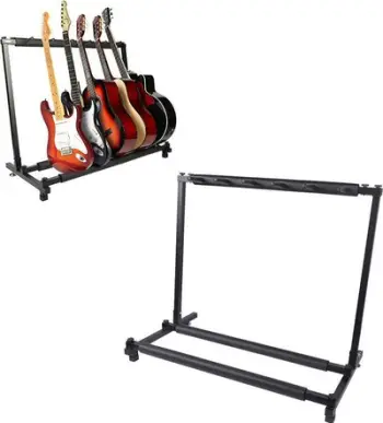 Qëndrim dyshemeje universal për kitara, për 5 kitara, metal, i zi