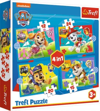 Set puzzle Trefl 4 Puzzles Running Puppies, 4x12 copa, shumëngjyrësh