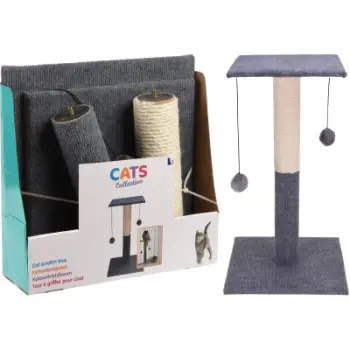 Pemë gërryese për mace Cats Collection, 59cm, me lodra, gri