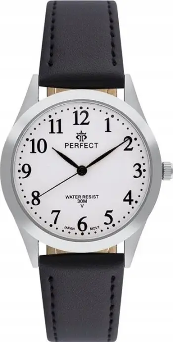 Orë dore Perfect GX004-03 Day, 34mm, kuarc, e argjendtë me rrip të zi
