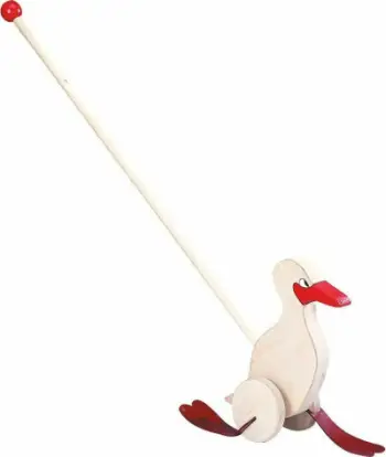 Lodër shtytëse druri Waddling Duck, për fëmijë, shumëngjyrëshe
