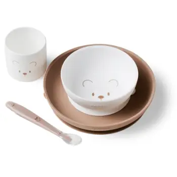Set ushqimi për Fëmijë prej Silikoni, 4 copë 19,2 cm - Silikon, i Bardhë, Bezhë