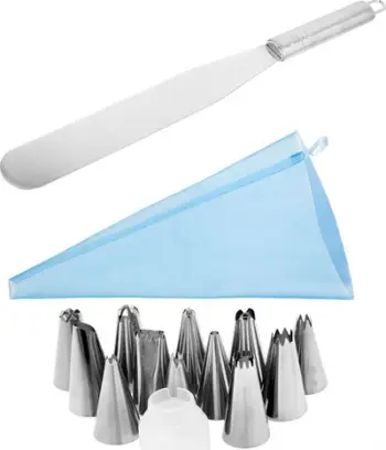Set dekorimi ëmbëlsirash Brunbeste 3106, 15 copë, qese silikoni me 12 grykë, blu